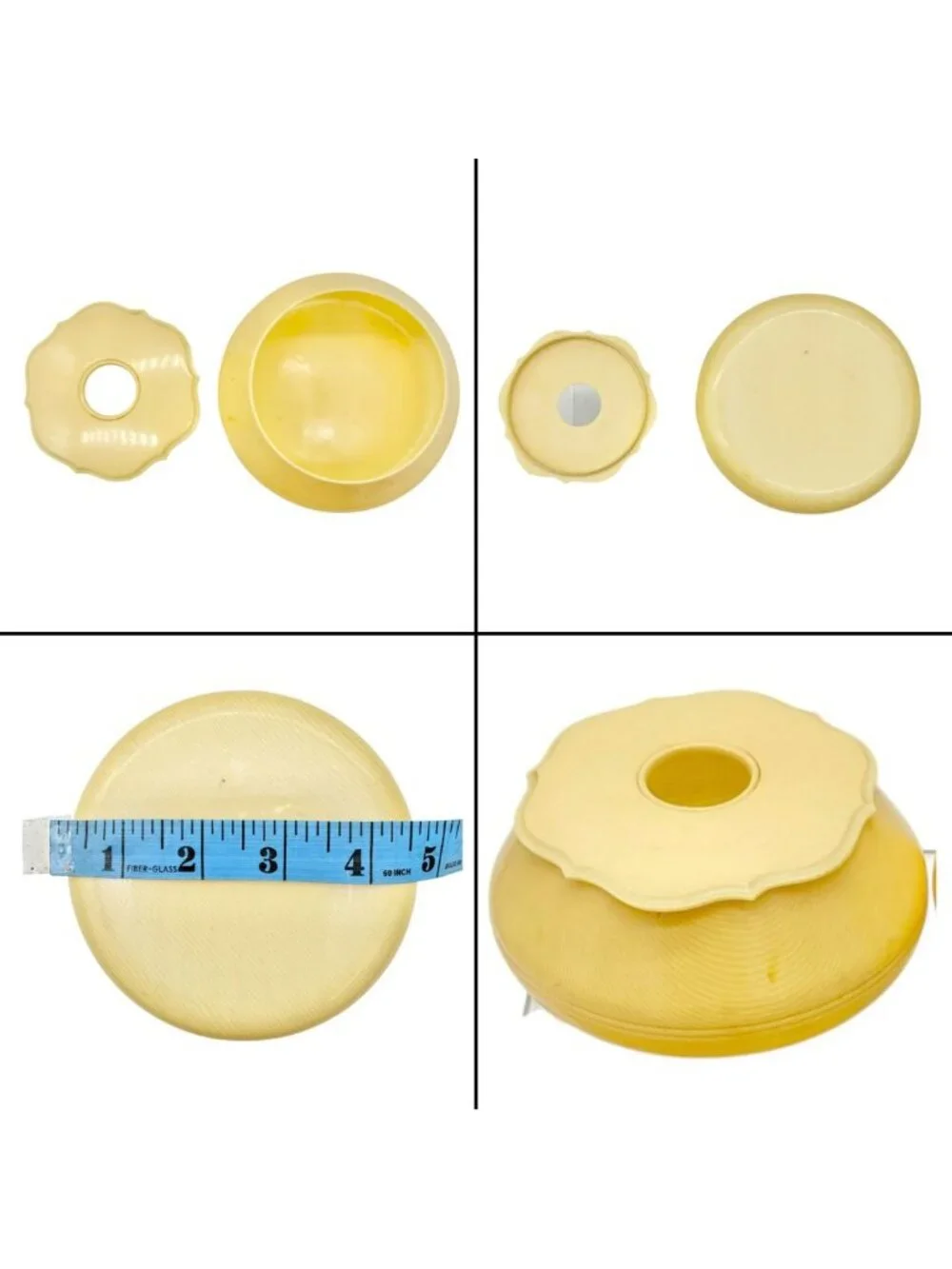 Vintage Celluloid Vanity Set Circa 1920s-30s Yellow with 3 Lidded Jars 3 Trays